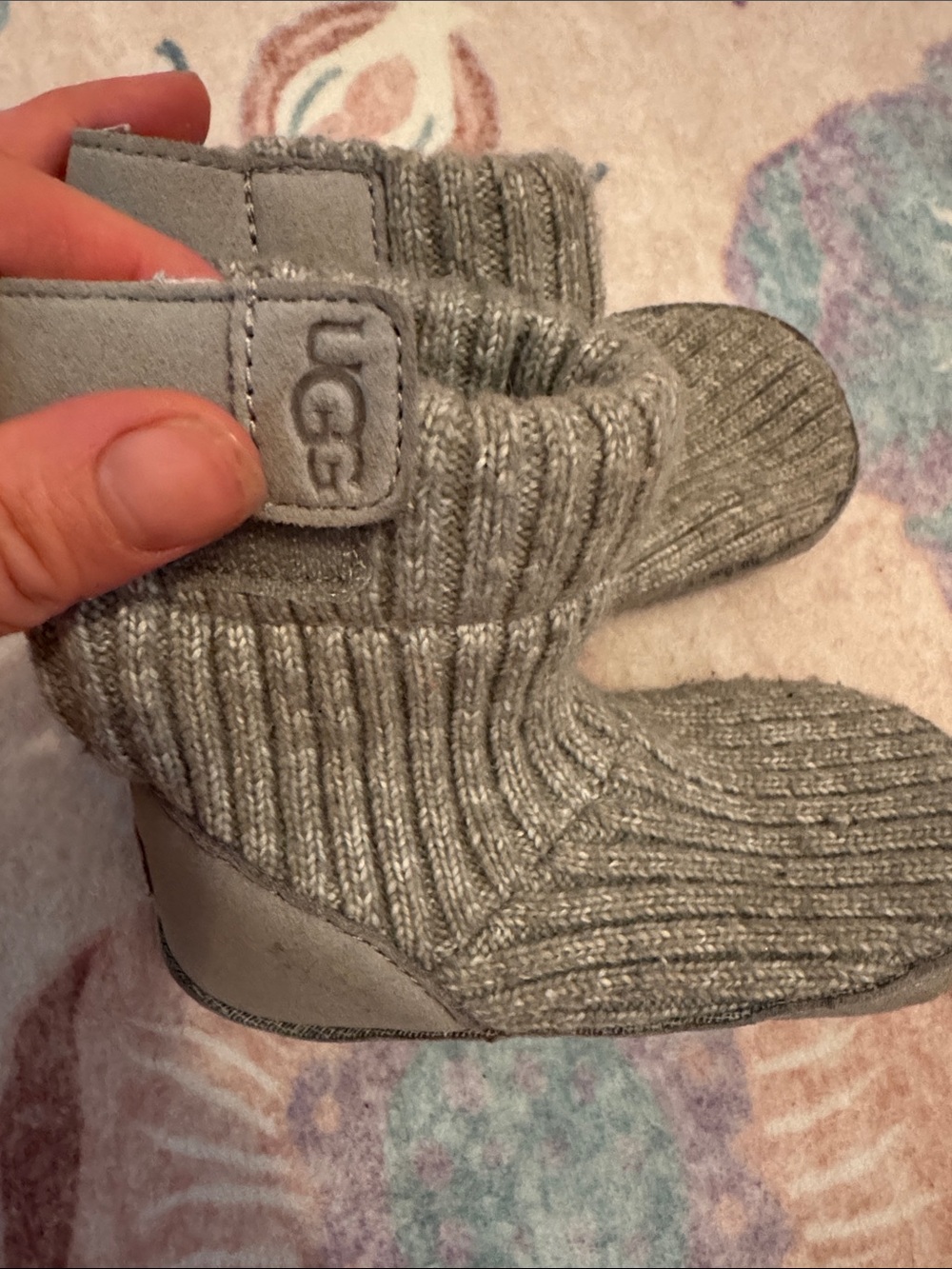 UGG Kids Gray Ribbed Knit Booties